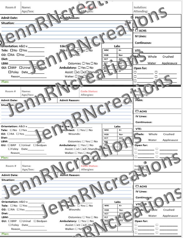 Nurse Report Sheet Template Etsy nurse-report-sheet-template-etsy