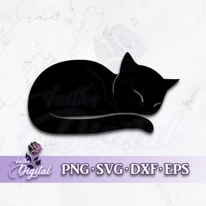 Sleeping Cat  - Instant Download! Craft with Ease: Svg, Png, Dxf, & Eps Files Included - Cat - Kitten