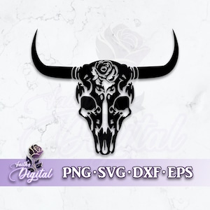 Cow Skull  - Instant Download! Craft with Ease: Svg, Png, Dxf, & Eps Files Included