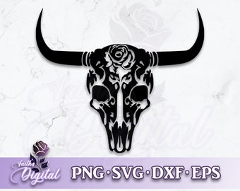Cow Skull  - Instant Download! Craft with Ease: Svg, Png, Dxf, & Eps Files Included