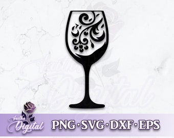 Wine Glass - Digital Cutting File: Svg, Png, Dxf, & Eps Files Included