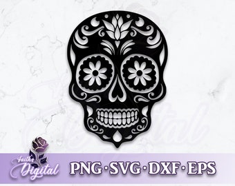 Dia De Muertos Skull - Digital Cutting File: Svg, Png, Dxf, & Eps Files Included