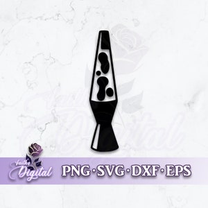 May include: Black and white silhouette of a lava lamp with a round base and a teardrop-shaped body. The lava lamp is filled with a swirling liquid.