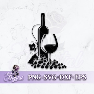 Wine Glass and Bottle  - Instant Download! Craft with Ease: Svg, Png, Dxf, & Eps Files Included