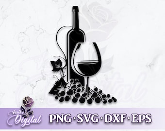 Wine Glass and Bottle  - Instant Download! Craft with Ease: Svg, Png, Dxf, & Eps Files Included