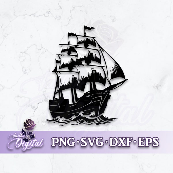 Pirate Ship  - Instant Download! Craft with Ease: Svg, Png, Dxf, & Eps Files Included