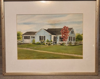 Original Signed Vintage 1989 Watercolor House Painting Framed!
