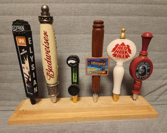 Beer Tap Handle Display Lot w/ Stand – Budweiser, Goose Island 312, Red Hook, Elysian (6)