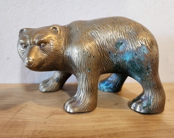 Brass Bear Figurine Sculpture Statue 8" Large Heavy Cabin Lodge Decor