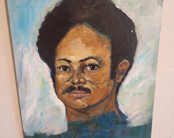 Ray Taliaferro Portrait Painting by Sacha 22"x19" Signed San Francisco Radio Host Folk Art