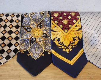 Gianni Versace Medusa Silk Tie Lot 4 Vintage 1990s Hand Made Spain