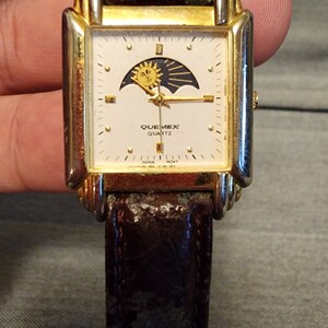 Vintage Quemex Moon Phase Quartz Women Watch Gold Tone Made in Japan. Needs Battery