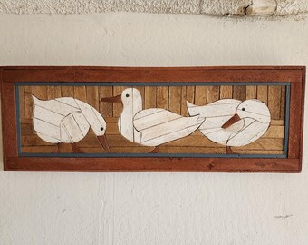Theodore DeGroot Austin Lath Art Ducks Panel 37"x13" Signed MCM