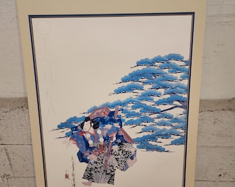 Hisashi Otsuka Signed Kabuki Art Print ~1980s Japanese Theater 39"x23" Matted