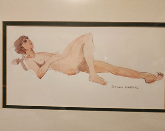 Susan Barnes Original Watercolor Nude Woman Beautifully Framed & Signed.