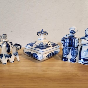 Gzhel - Hand-Painted Figurines - Vintage Porcelain - Lot of 3 - Russia/ USSR