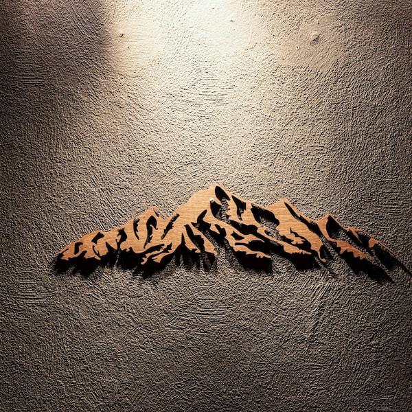 Berglandschaft Holzdeko Wandbild Alpen Berg Silhouette aus Holz Wohnzimmer Handgefertigt