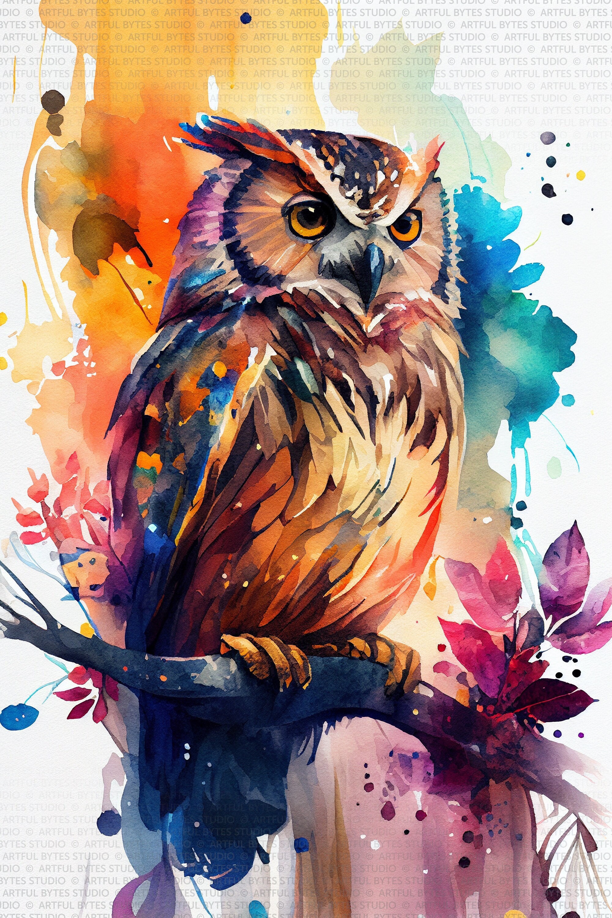 Great Horned Owl Watercolor, Art Print, Poster, Wall Art, Printable