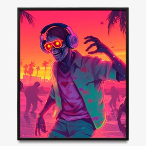 Zombie Wall Art - Digital Print, Halloween, Living Dead, Poster, Printable, Instant Download, AI Art, Screensaver, Dance, Home Decor, Retro