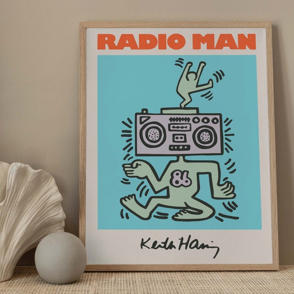 Keith Haring Radio Man, Wall Art Ready-to-Hang, Exhibition Poster, Haring Canvas Print, Framed Print, Radio Man Poster