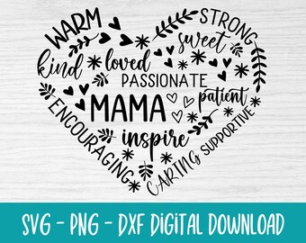 Mamá corazón svg, mamá svg, camisa, mamá svg, corazón svg, madre svg, día de las madres svg, SVG, PNG, Dxf, descarga digital, svg para Cricut