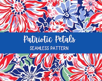 fourth of july seamless pattern - preppy seamless pattern png- patriotic seamless pattern - digital download -floral seamless pattern - png