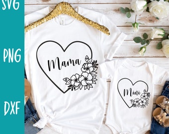 Mama Mini svg - Mama und ich SVG - svg Datei für Cricut - Wildblumen svg - mama und mini svg - digitale Downloads - Muttertag svg - Herz