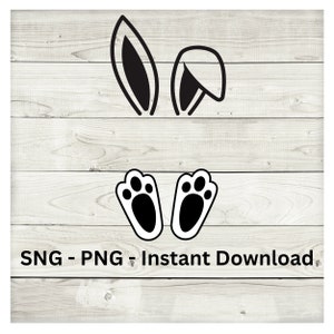 Lapin SVG, Téléchargement numérique, Svg, Png, Fichier de coupe Cricut, Clipart de lapin de Pâques, Jour de Pâques, Oreilles de lapin, Oreilles de lapin, Pieds, Joyeuses Pâques