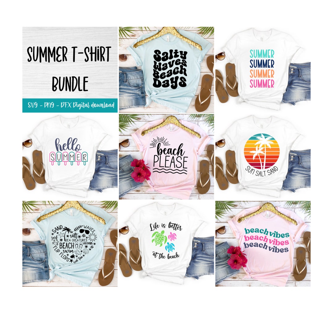 Summer SVG Bundle - Beach Shirt SVG for Cricut - Summer Tee Bundle SVG ...