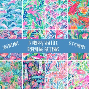 12 Phare corail sirène vie marine preppy répétitif - papier numérique - papier numérique sea life - modèle sans couture - téléchargement immédiat