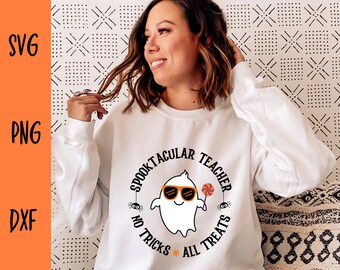 spooktacular teacher svg - teacher halloween shirt svg - teacher halloween png - cute ghost svg - teacher halloween sublimation