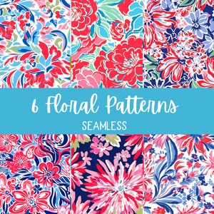 6 Preppy seamless floral patterns - bundle - botanical seamless pattern - floral seamless pattern - instant download - botanical digital art