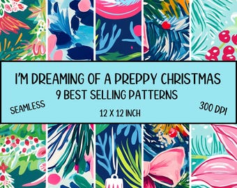 9 preppy julmönster som upprepas - digitalt papper - digitalt julpapper - sömlöst mönster - direktnedladdning - bästsäljare