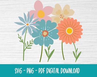 retro flower svg - retro flowers png - projekt sublimacji - pobieranie cyfrowe - svg dla pliku dla cricut