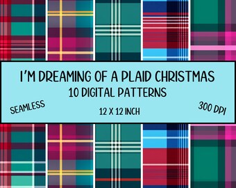 Preppy julrutigt upprepande mönster - digitalt papper - digitalt papper - sömlöst mönster - rosa jul - rutigt papper - direkt nedladdning