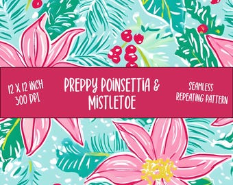Digitalt papper för preppy jul - sömlöst mönster - upprepande mönster - julstjärna - rosa jul - trendigt - scrapbookingpapper - högtid