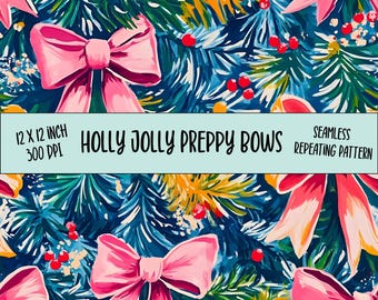 Digitalt preppy julpapper - sömlöst mönster - upprepande mönster - julrosetter - rosa jul - trendigt - scrapbookingpapper - högtid