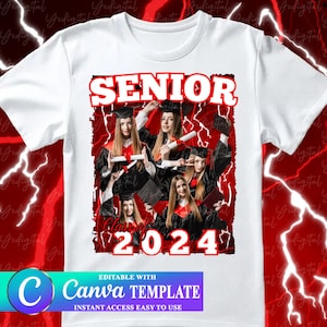 Class of 2024 Graduation T-Shirt Red Design Editable Canva Template