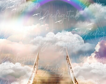 Rainbow Heaven Sky Memorial Rest In Peace Background Set of 8 PNG | Sublimation | Heat Transfer | Printable