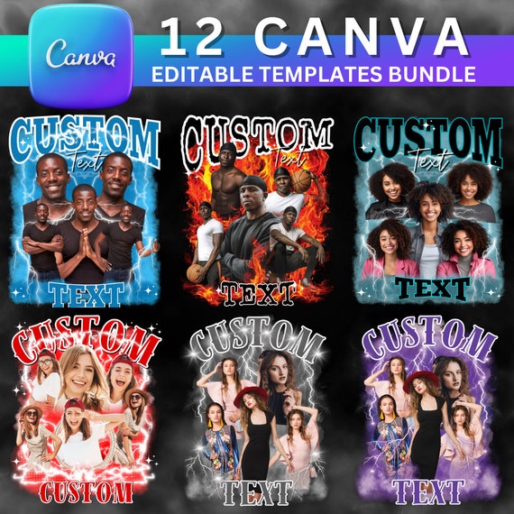 12 Bundle Pack Editable Canva Templates Bootleg Designs | Custom Rap Tee |  DIY Bootleg designs