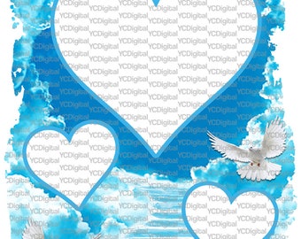 Rest In Peace Digital Download, Custom Heart Shape In Loving Memory Sky Background PNG