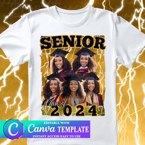 Class of 2024 Graduation T-Shirt Gold Design Editable Canva Template