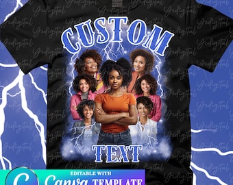 PASSEN Sie Ihr Bootleg-Design an, passen Sie die Text-Bootleg-Idee an, bearbeitbare VORLAGE in blauer Farbe | Ziehen Sie Ihre FOTOS und digitalen Dateien per Drag & Drop