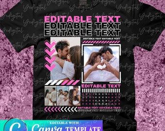 Benutzerdefiniertes bearbeitbares Fotoshirt, Fotoposter DIY, druckbare Canva-Vorlage, Paar-Collage, Einladungsvorlage