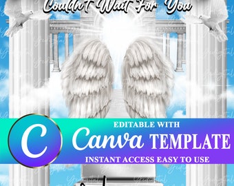 Heaven Couldn&#39;t Wait Blue Sky Background | Memorial Background |  Funeral Template | PNG | Canva Template | Editable | Digital Download
