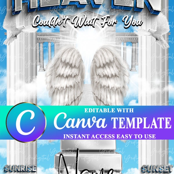 Heaven Couldn't Wait Blue Sky Background | Memorial Background |  Funeral Template | PNG | Canva Template | Editable | Digital Download