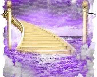 Heaven Purple Sky with Golden Stair Memorial Rest In Peace Background Set of 8 PNG | Sublimation | Heat Transfer | Printable | Digital file