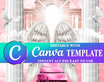 Heaven Couldn&#39;t Wait Pink Sky Background | Memorial Background | Funeral Template | PNG | Canva Template | Editable | Digital Download