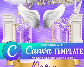 Lila Gold-Himmel-Himmel-Hintergrund | Gedenkhintergrund | Bestattungsvorlage | PNG | Canva-Vorlage | Bearbeitbar | Digitaler Download
