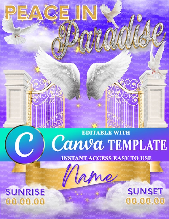 Purple Gold Heaven Sky Background | Memorial Background | Funeral Template | PNG | Canva Template | Editable | Digital Download